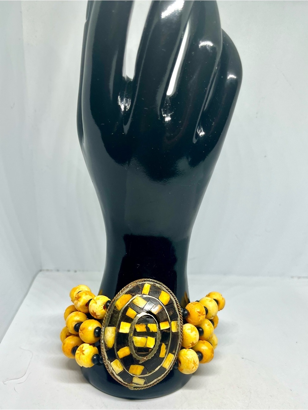 Handcrafted Yellow Beaded Statement Bracelet